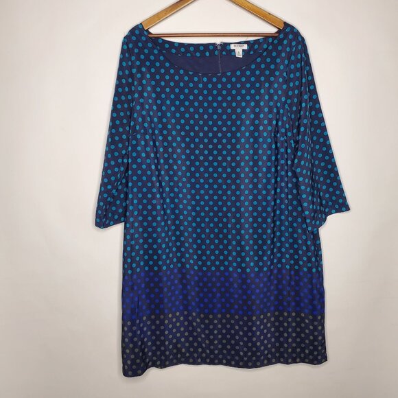 Old Navy Womens Two Tone Blue Polka Dot 3/4 Sleeve Shift Dress Size XL Career - Picture 1 of 8
